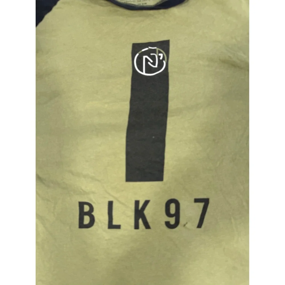 Black N Blanc BLK97 T Shirt Mens XL Green Black Graphic Raglan Short Sleeve Tee - Picture 3 of 12